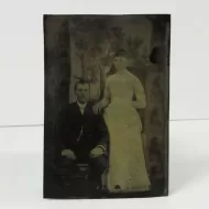 Antique Tintype Photo Man and Woman in White Dress: Front