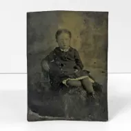 Antique Tintype Photo Little Girl Leaning Back in Chair: Front