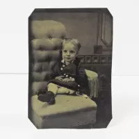 Antique Tintype Photo Little Girl Sitting in a Big Chair: Front - Click to enlarge