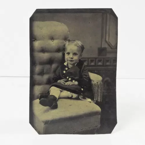 Antique Tintype Photo Little Girl Sitting in a Big Chair: Front