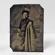 Antique Tintype Photo Little Girl Standing on a Chair: Front