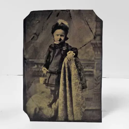 Antique Tintype Photo Little Girl Standing on a Chair: Front