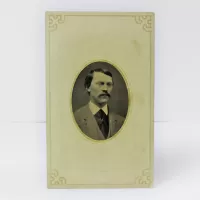 Antique Tintype Photo Man with Mustache in a Card: Front - Click to enlarge