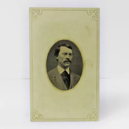 Antique Tintype Photo Man with Mustache in a Card: Front