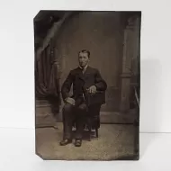 Antique Tintype Photo Man Sitting on a One Armed Chair: Front