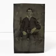 Antique Tintype Photo Man Wearing a Watch Chain: Front