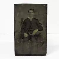 Antique Tintype Photo Man Wearing a Watch Chain: Front - Click to enlarge