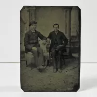 Antique Tintype Photo Two Men Wearing Bowler Hats Sitting: Front - Click to enlarge