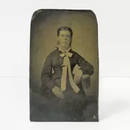 Antique Tintype Photo Woman with Slicked Back Hair: Front