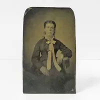 Antique Tintype Photo Woman with Slicked Back Hair: Front - Click to enlarge