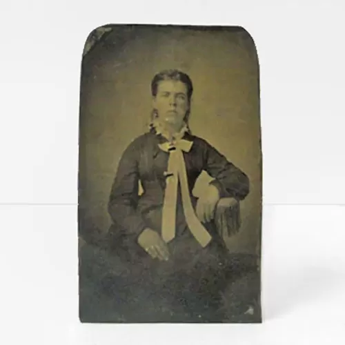Antique Tintype Photo Woman with Slicked Back Hair: Front