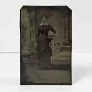 Antique Tintype Photo Woman with Arm on a Highback Chair: Front