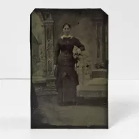 Antique Tintype Photo Woman with Arm on a Highback Chair: Front - Click to enlarge