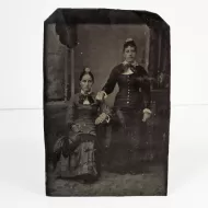 Antique Tintype Photo Two Women Standing and Sitting: Front
