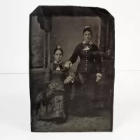 Antique Tintype Photo Two Women Standing and Sitting: Front - Click to enlarge