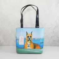 Boxer Dog Bucket Style Microfiber Shoulder Tote Bag: Front