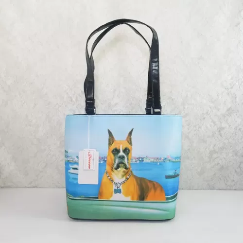 Boxer Dog Bucket Style Microfiber Shoulder Tote Bag: Front