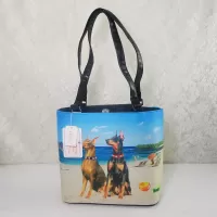 Doberman Pinschers on the Beach Shoulder Tote Bag: Front - Click to enlarge