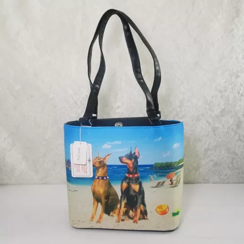 Doberman Pinschers on the Beach Shoulder Tote Bag: Front