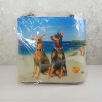 Doberman Pinschers on the Beach Shoulder Tote Bag: Stored - Click to enlarge