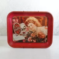 The Girl with Roses Metal Coke Tray with Wall Hanger: Top