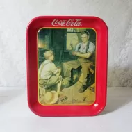 Village Blacksmith 1987 Vintage Coca Cola Metal Tray: Front